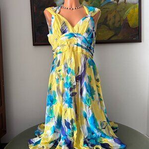 Suzi Chin for Maggy Boutique NWT Silk Blue and Yellow Floral Dress